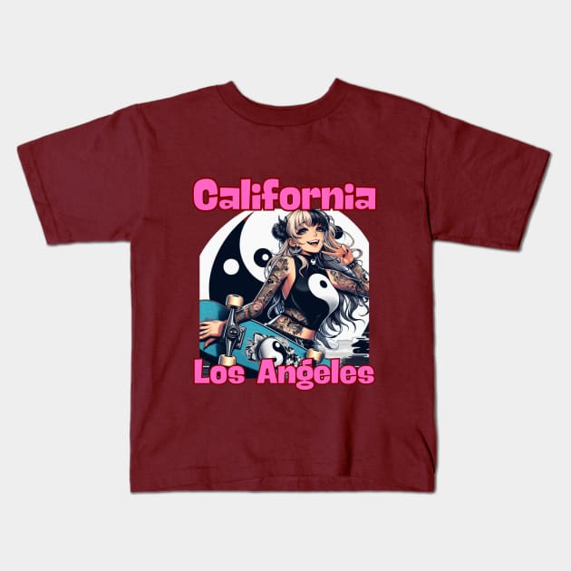 Kawaii, Anime Girl, California Los Angeles Kids T-Shirt by Catsie Cat